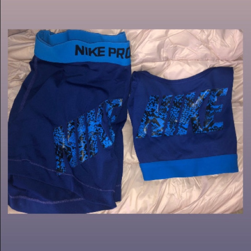 Women’s Nike Pro Blue Sports Bra & 3” Spandex Set